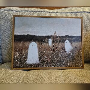 Spooky Ghost In Country Field - Framed Canvas